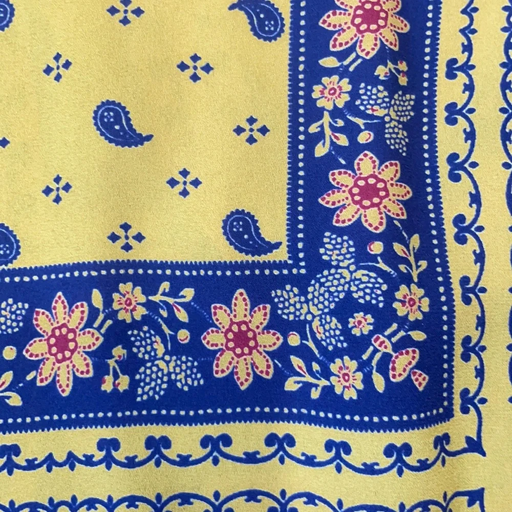 Blouse Yellow & Blue Floral & Paisley+Sz S - Picture 7 of 8